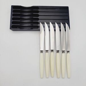 Set 6 Neiman Marcus SHEFFIELD Stainless Steak KNIVES Ivorine Handles England